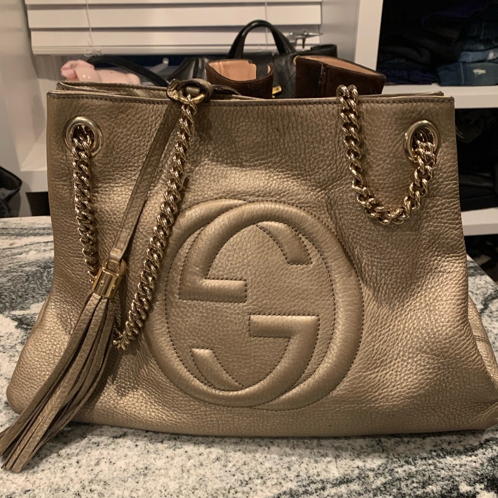 Gucci Soho Light Gold Leather Medium Chain Tote